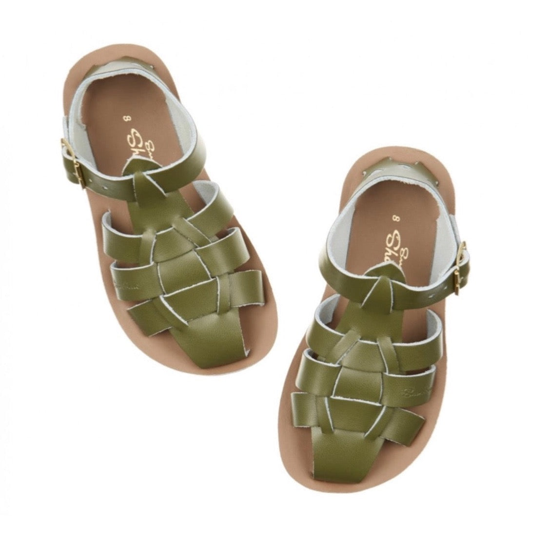 Saltwater Shark Girls or Boys Fisherman Sandals in Olive | Lark Kids