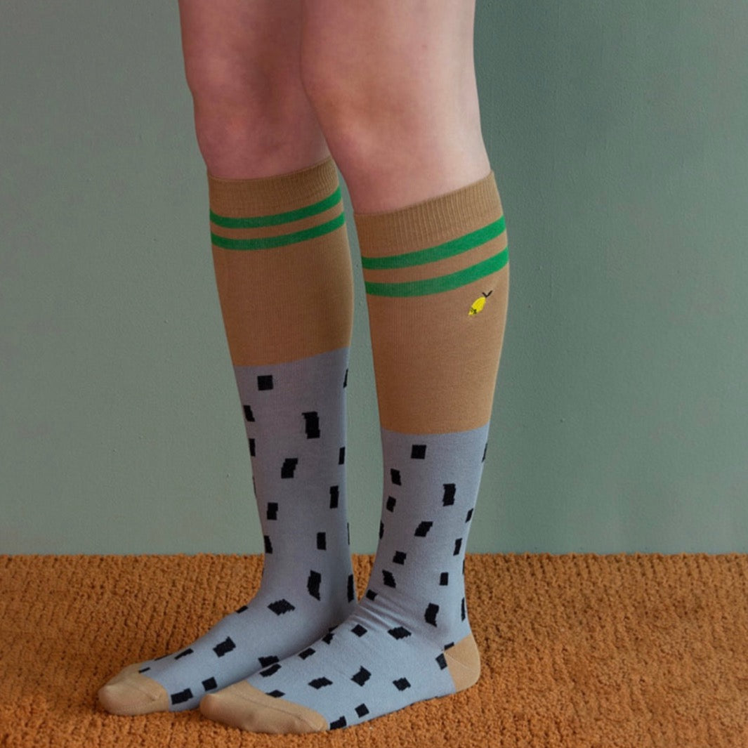 Sticky Lemon Knee High Socks - Sprinkles Steel Blue + Brassy Green