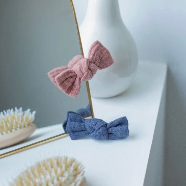 Bachca Set of 2 Cotton Gauze Bow Barrette Clips