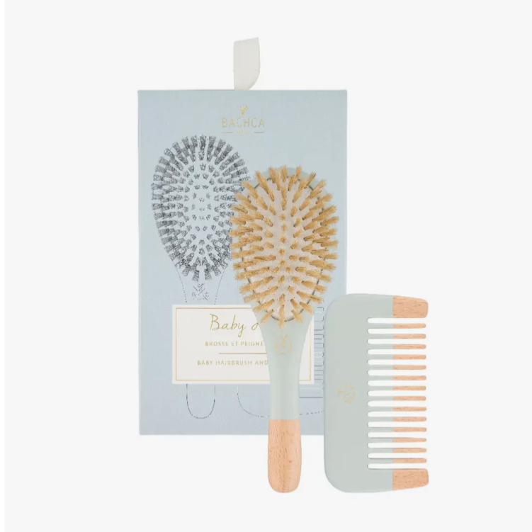 Bachca Baby Kit Blue baby gift set -100% wild boar brush & wooden comb