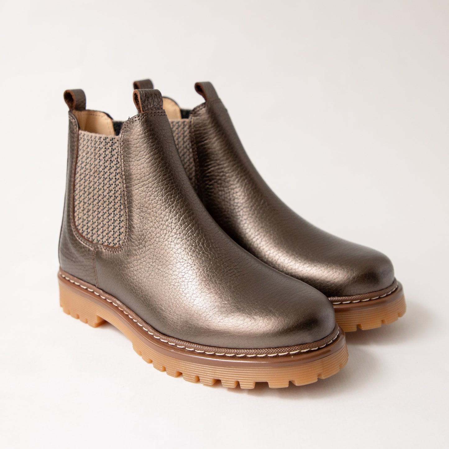 Angulus Classic Chelsea Boots Grey Shine/Check