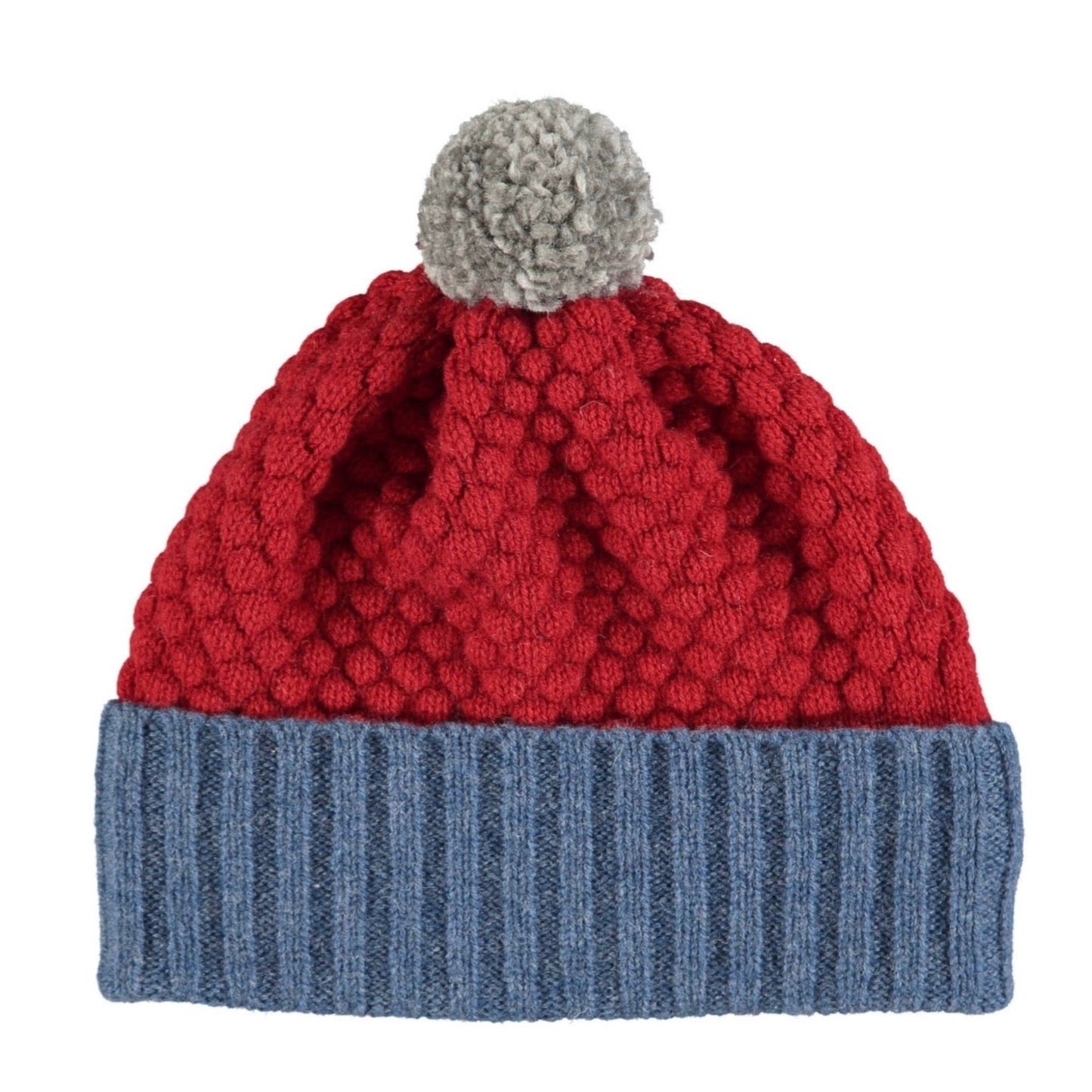 Catherine Tough Kids Bobble Hat Red/Blue 100% lambswool